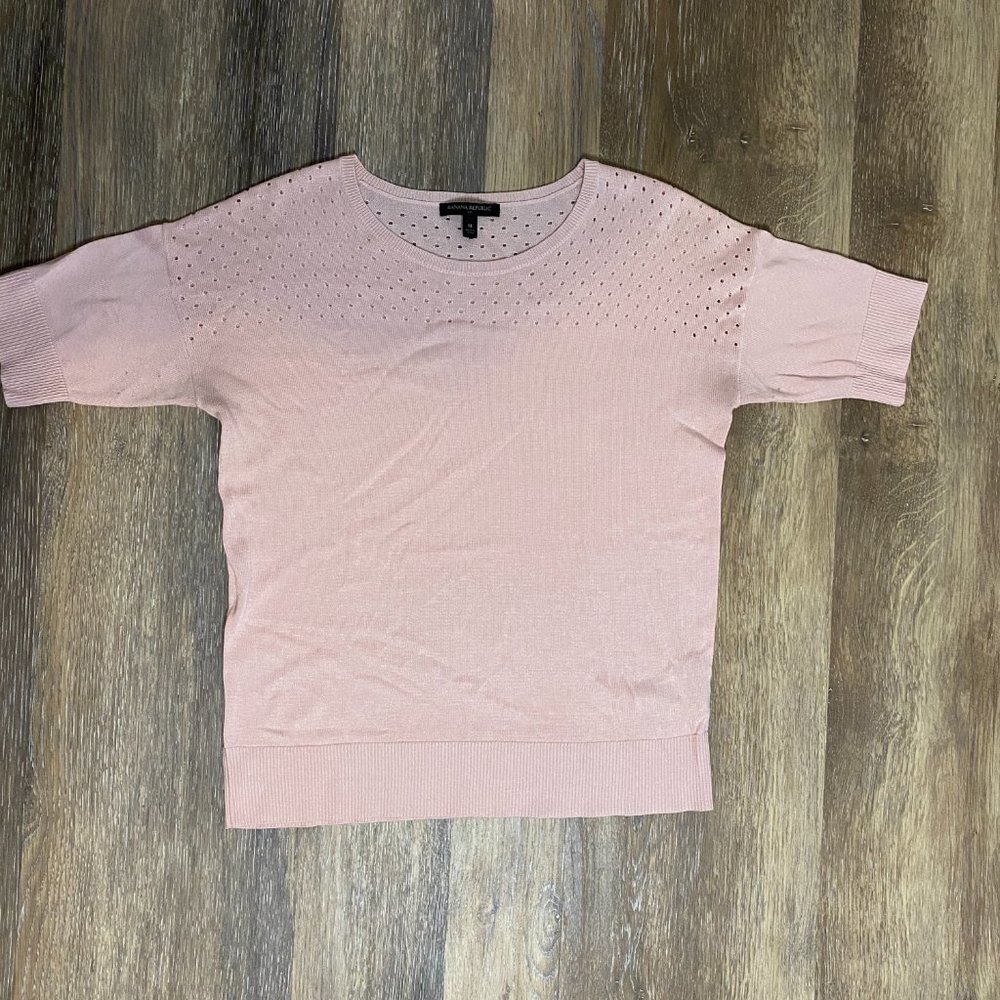 Light Pink Eyelet Short Sleeve Sweater Top